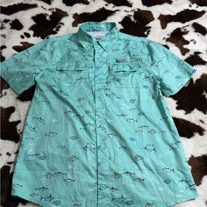Kids' Sea Green Fish Pattern Button Down Shirt